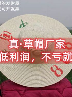 草帽纸草编制男夏天农民工地隔热干活遮阳帽大檐防晒女凉手工帽