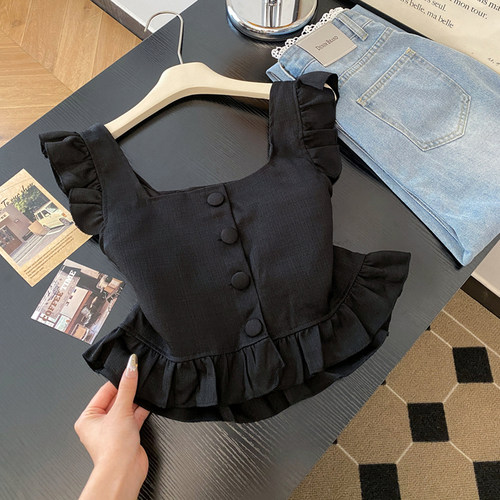 洋气方领无袖背带小衫优品质