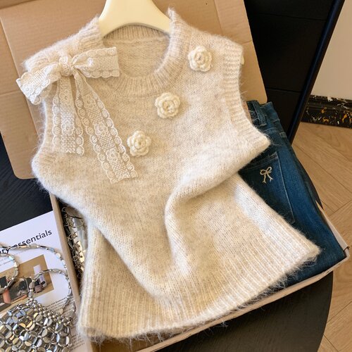 立体花朵坎肩针织马甲背心优品质