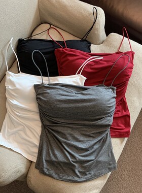 Jade Closet直营店推荐~高级感纯欲风小个子细肩带褶皱吊带背心女