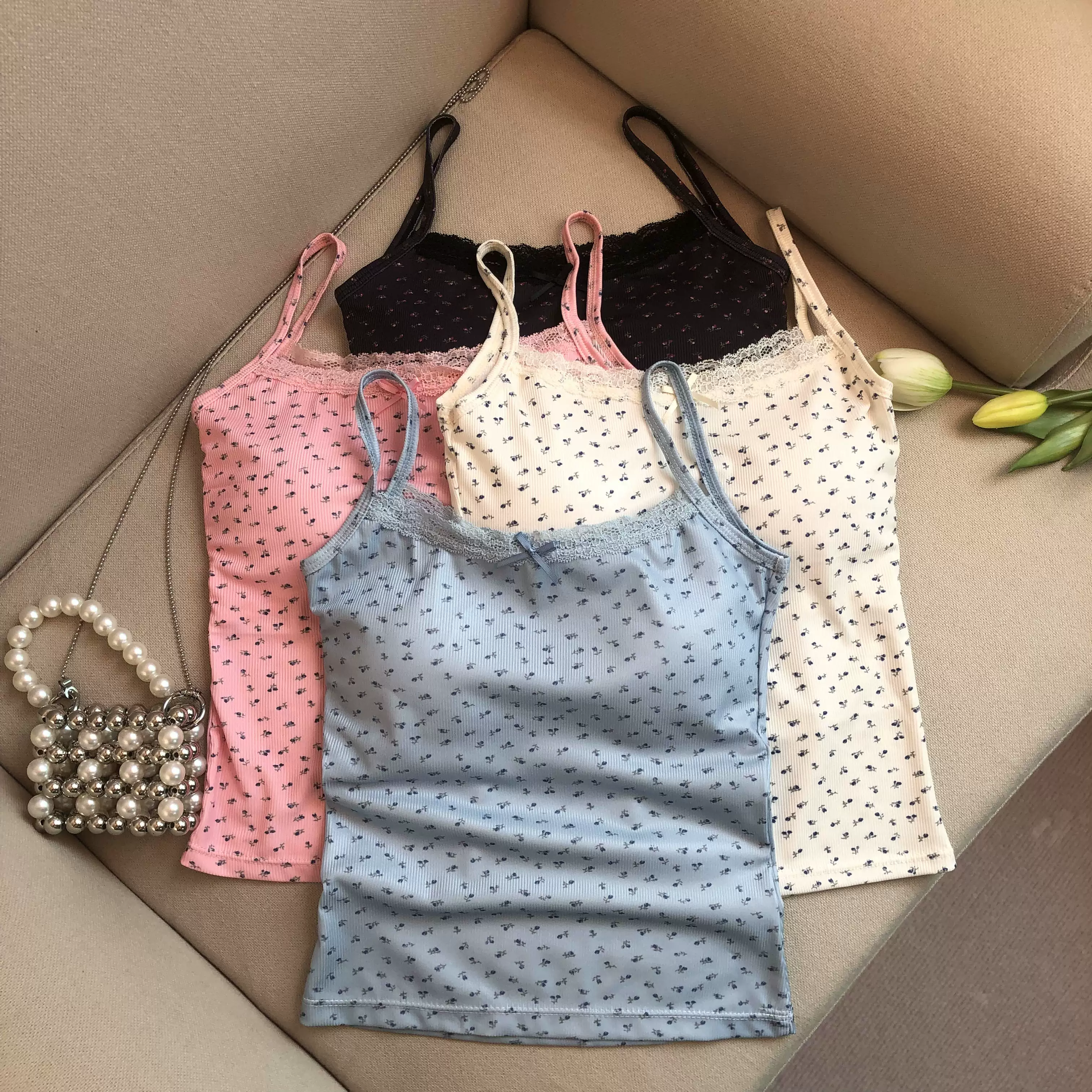 Рекомендуется магазин Jade Closet Direct ~ Чистое кружевное цветочное отделение, короткий жилет с чашками, женский летний
