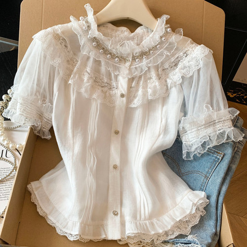 背心钉珠短袖衬衫两件套优品质