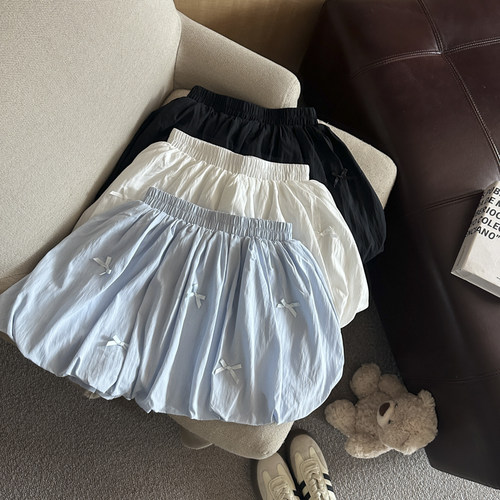 蝴蝶结装饰松紧腰半身短裙优品质