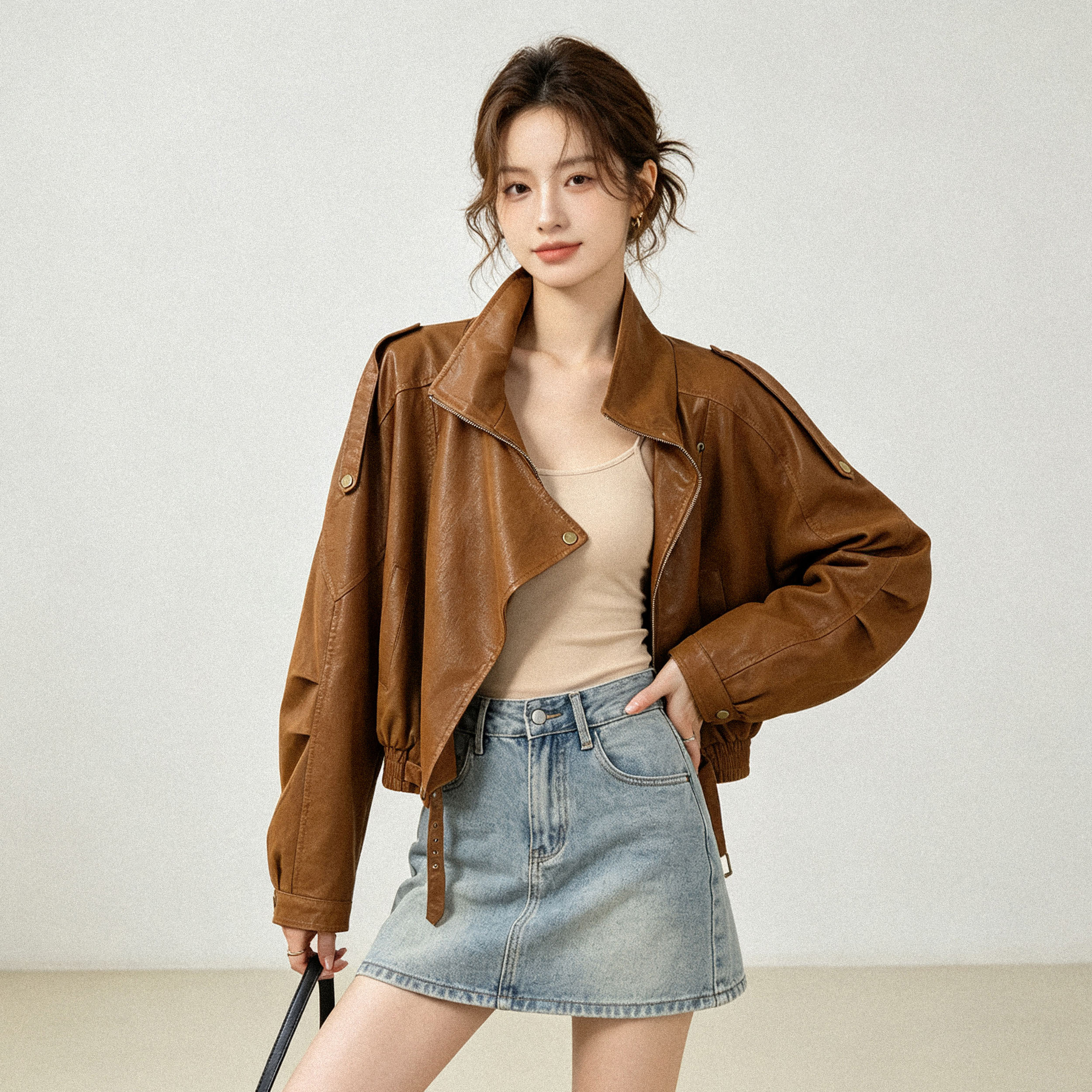 复古百搭机车服休闲外套女2026春秋季新款美式小众时尚潮流皮夹克