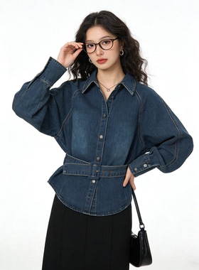 百搭通勤气质休闲上衣女春季新款超好看港风复古水洗翻领牛仔衬衫