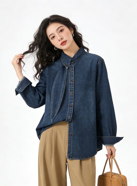 气质宽松显瘦牛仔上衣女2026春季新款小众时尚复古休闲衬衫外套潮
