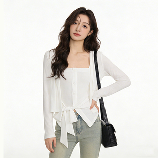 超好看独特漂亮气质两件套装女春秋季新款纯欲风吊带背心针织开衫