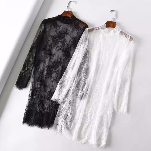 薄款网纱直筒罩衫钩花镂空蕾丝衫