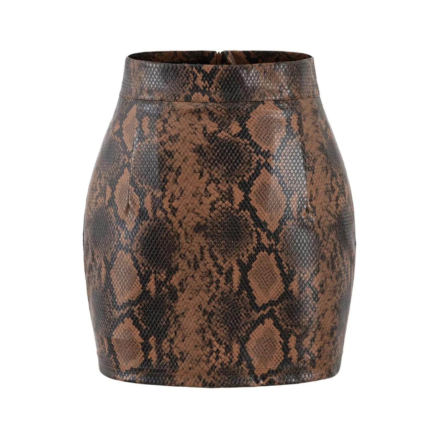 欧美时尚新款蛇纹印花皮半身裙修身含底裤花色有丰臀垫包臀裙短裙,女装/女士精品,半身裙,淘宝优惠券,粉丝福利购,淘宝优惠卷