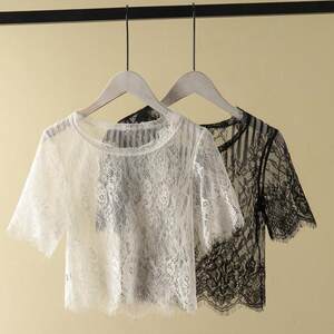 气质夏季薄款罩衫钩花镂空蕾丝衫