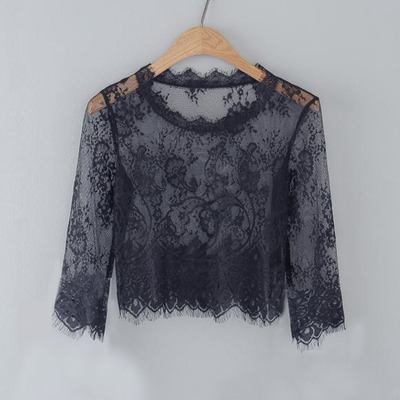 薄款网纱纯欲甜美五分袖女蕾丝衫