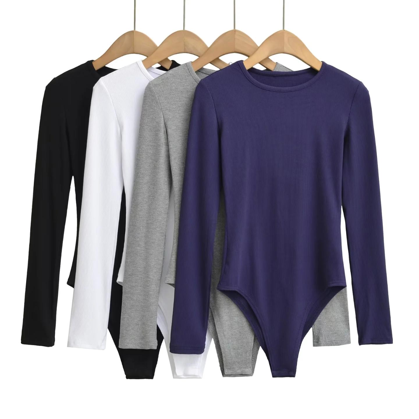 ins欧美时尚圆领弹力修身连裆T恤