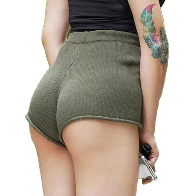 欧美秋冬新品时尚针织女短裤弹力卷边毛线高腰街头网红潮搭小热裤