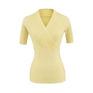 纯欲风交叉领V领弹力修身 收腰高腰ins辣妹甜美毛线上衣 短袖 针织衫