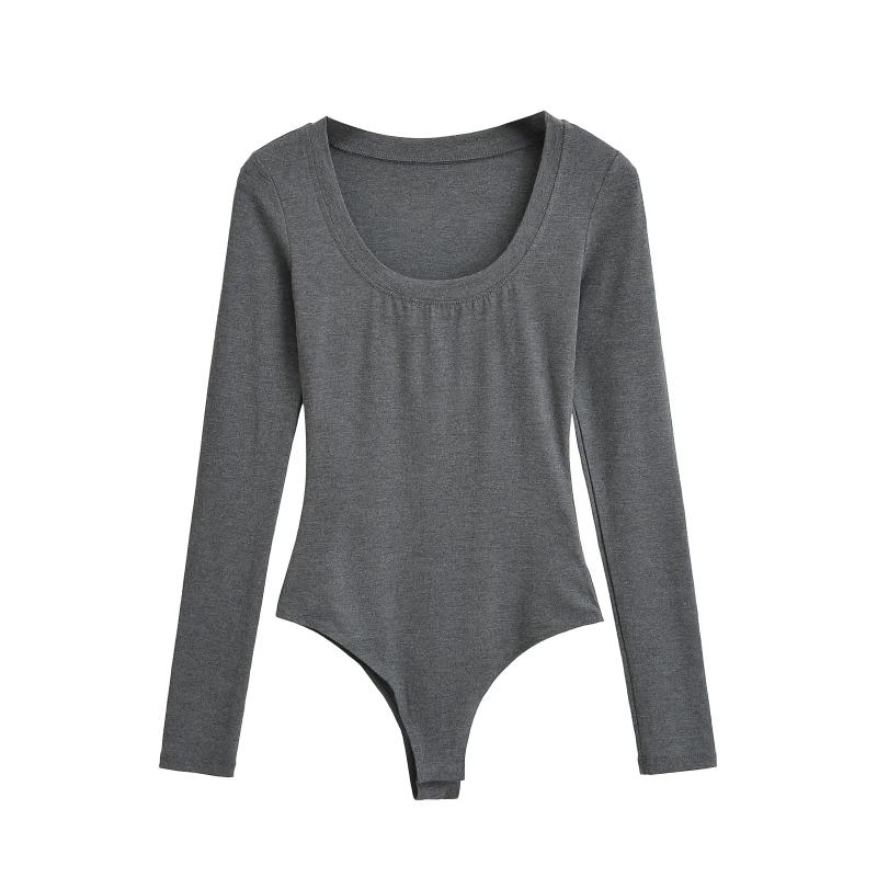 长袖欧美低领大圆领连体连裆T恤