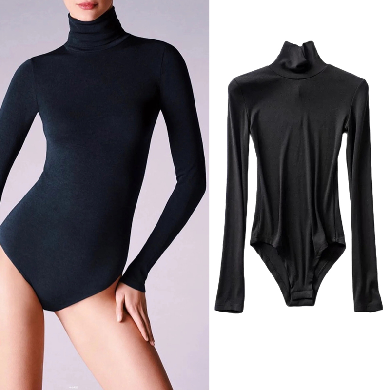 长袖欧美连裆连体棉质弹力女T恤