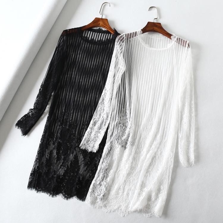 欧美蕾丝钩花镂空气质网纱薄罩裙