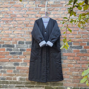 冬季纯手工缝制老棉衣女亚麻中长款棉绒外套国潮宽松透气保暖棉袄