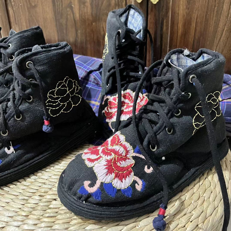 冬季保暖棉鞋手工加厚加绒舒适个性黑色绣虎头千层底棉花布鞋女男