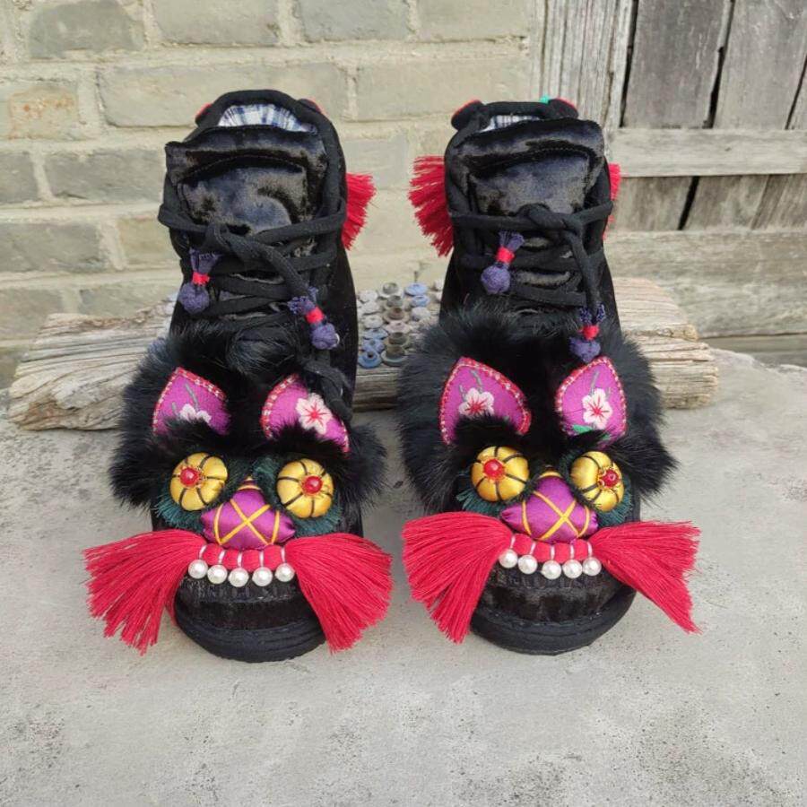 冬季过年山东大棉鞋绣花虎头加厚保暖民族风纯手工千层底布鞋女男