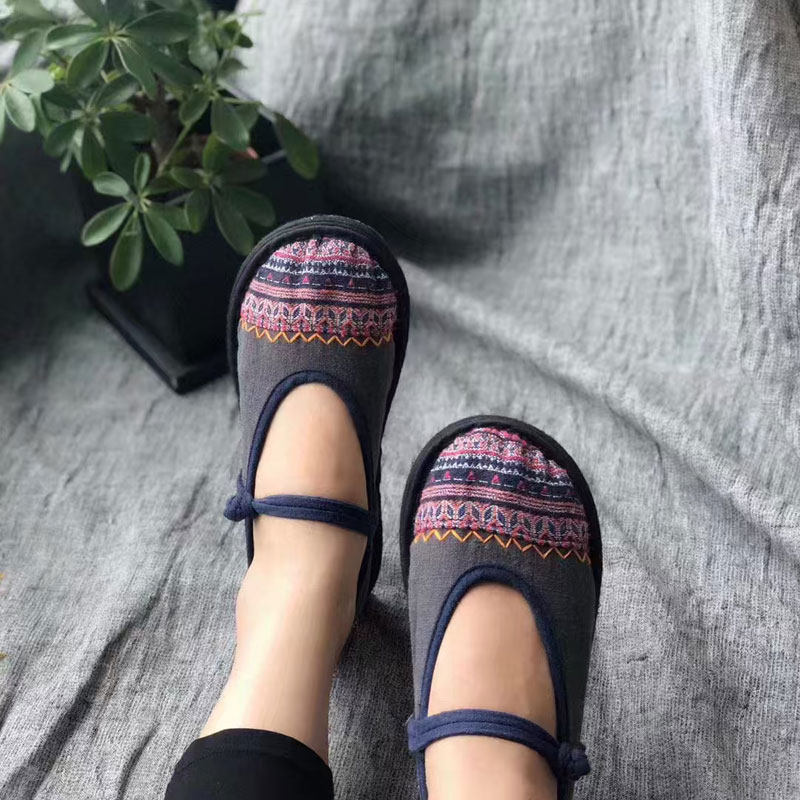 纯手工千层底老布鞋女鞋透气吸汗养脚汉服鞋国潮古风一字带儿童鞋
