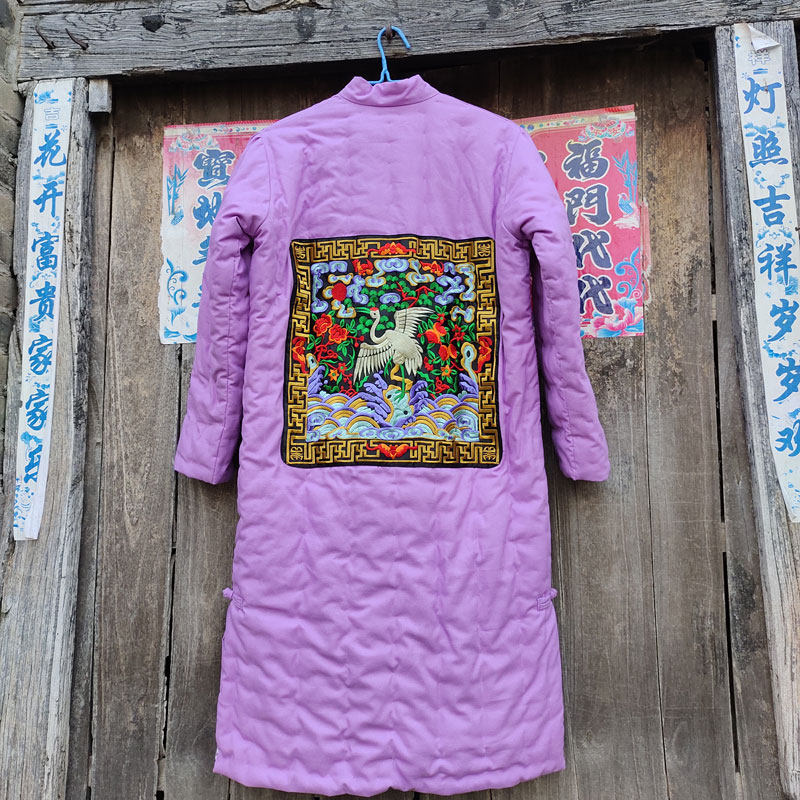 冬季纯手工长款老棉衣刺绣中国风加绒女保暖拜年棉服新年棉袄儿童