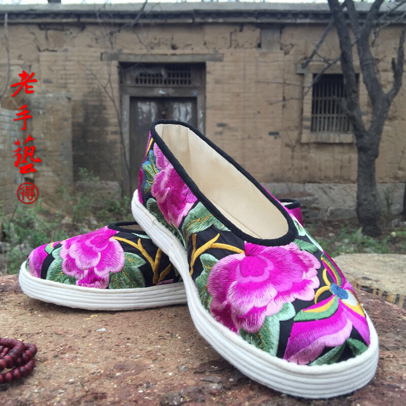 绣花民族风纯手工千层底布鞋透气传统大圆口单鞋儿童成人女坐月子