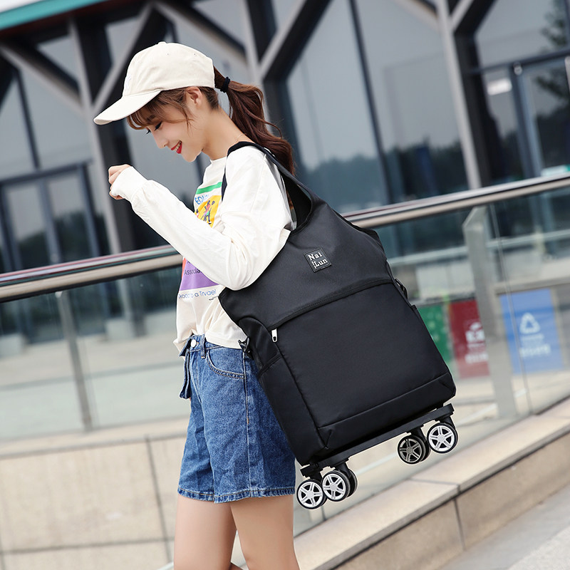 网红手提轻便拉杆包女帆布防水印花行李箱飞机轮旅行包购物袋可拆