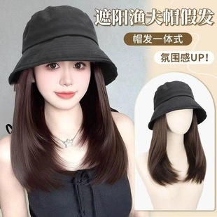 带假发的帽子一体女款2025新款春夏防晒时尚女士化疗后光头渔夫帽