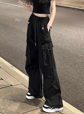 黑色工装裤女款春秋2026新款小个子美式复古速干宽松直筒阔腿裤夏