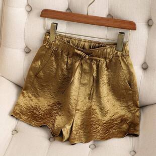 宽松休闲垂感冰丝五分中裤 薄款 子 女夏季 清仓捡漏醋酸缎面阔腿短裤