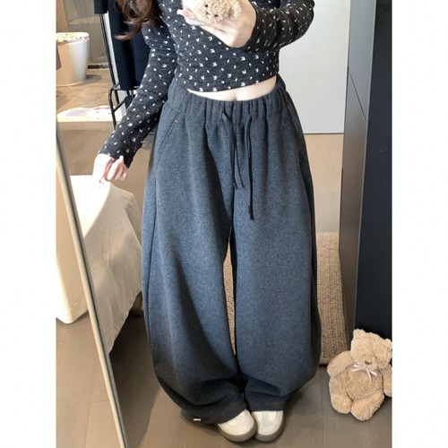 加绒加厚休闲保暖阔腿裤女