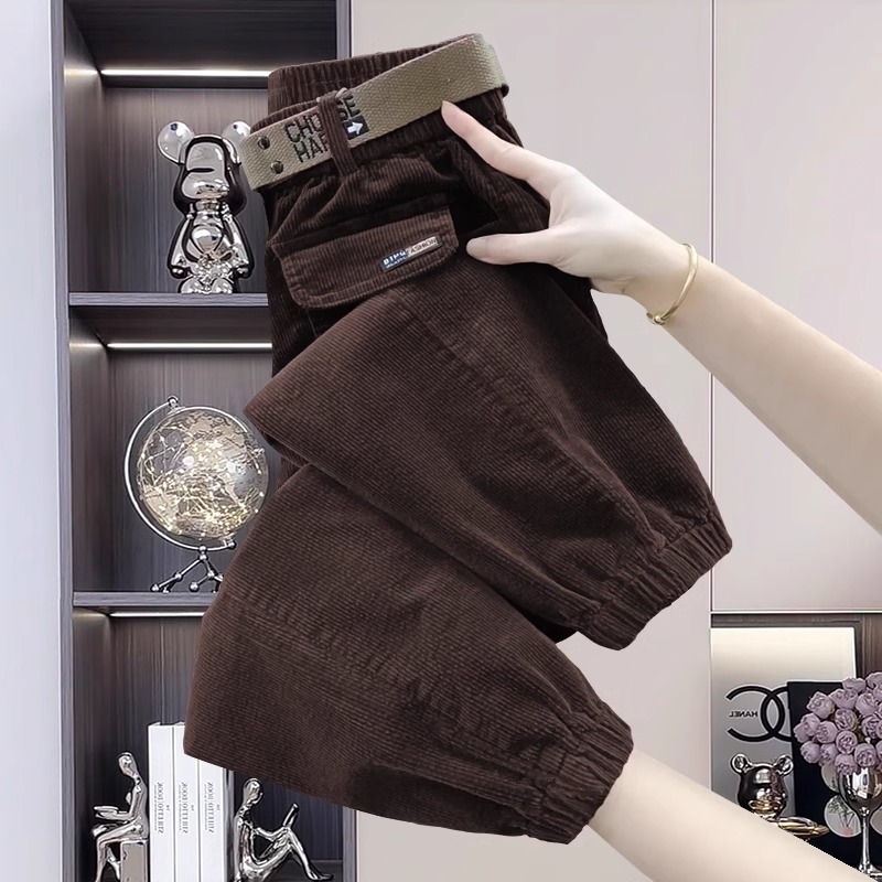灯芯绒工装哈伦裤女秋冬新款