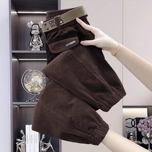 宽松条绒直筒长裤 清仓捡漏 女秋冬新款 哈伦裤 加绒加厚灯芯绒工装