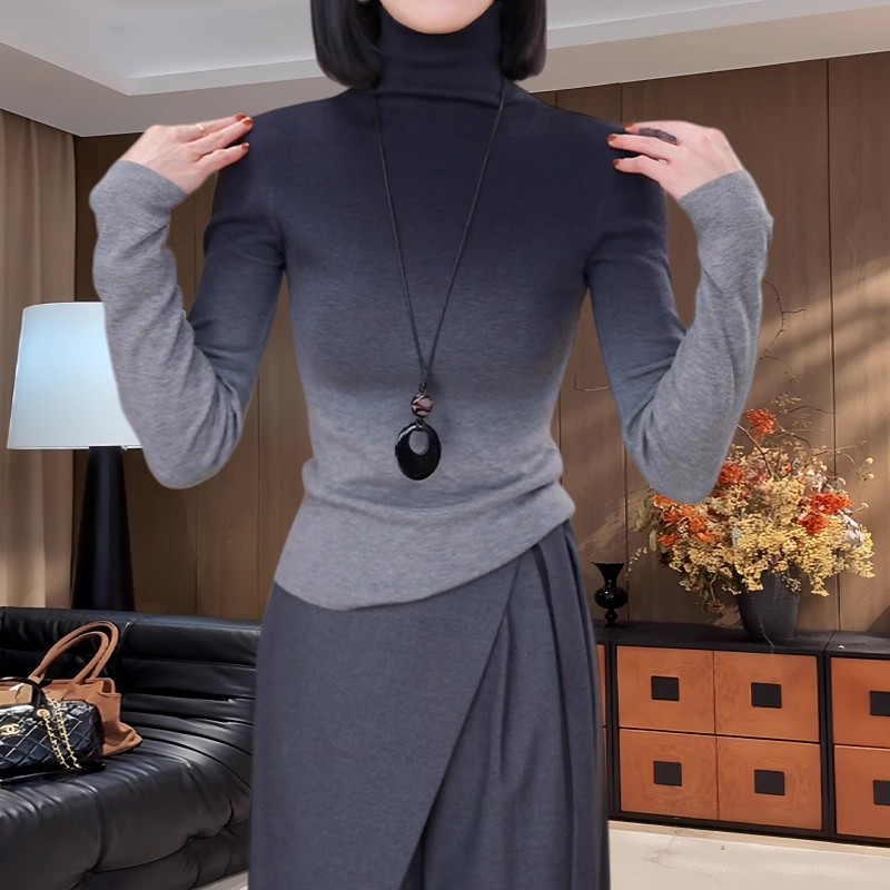 大码渐变色高领内搭打底衫女