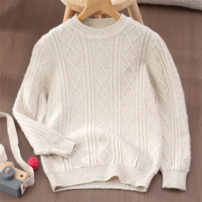 儿童纯羊毛白色宝宝冬款中大童加厚男孩打底衫女童毛衣韩版羊绒衫