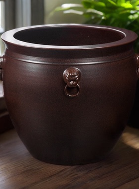 高档陶瓷大缸仿古家用养盆荷花乌龟缸庭院老水缸古法养鱼字画摆件