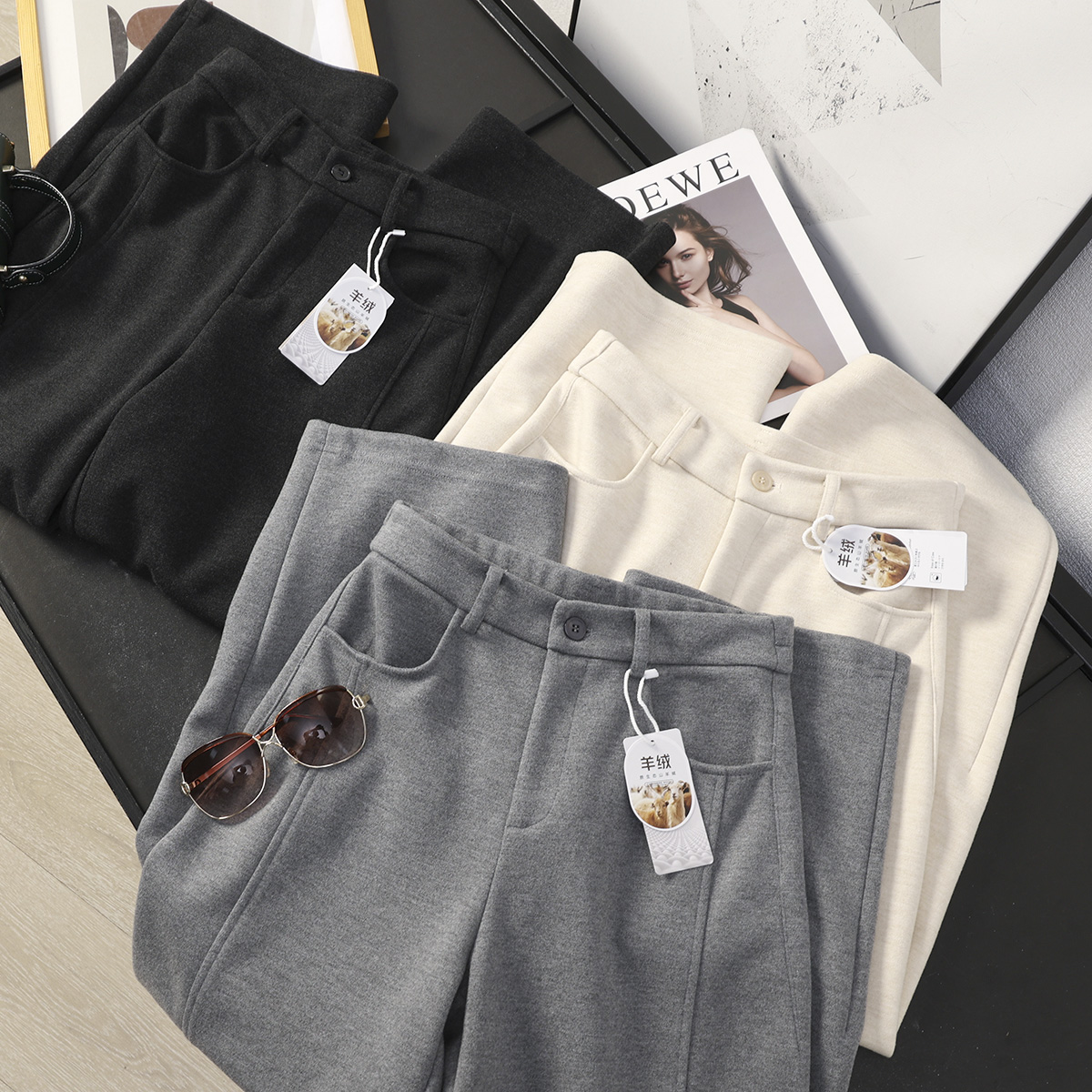 高级感蚕丝羊绒微弧休闲裤弯刀裤