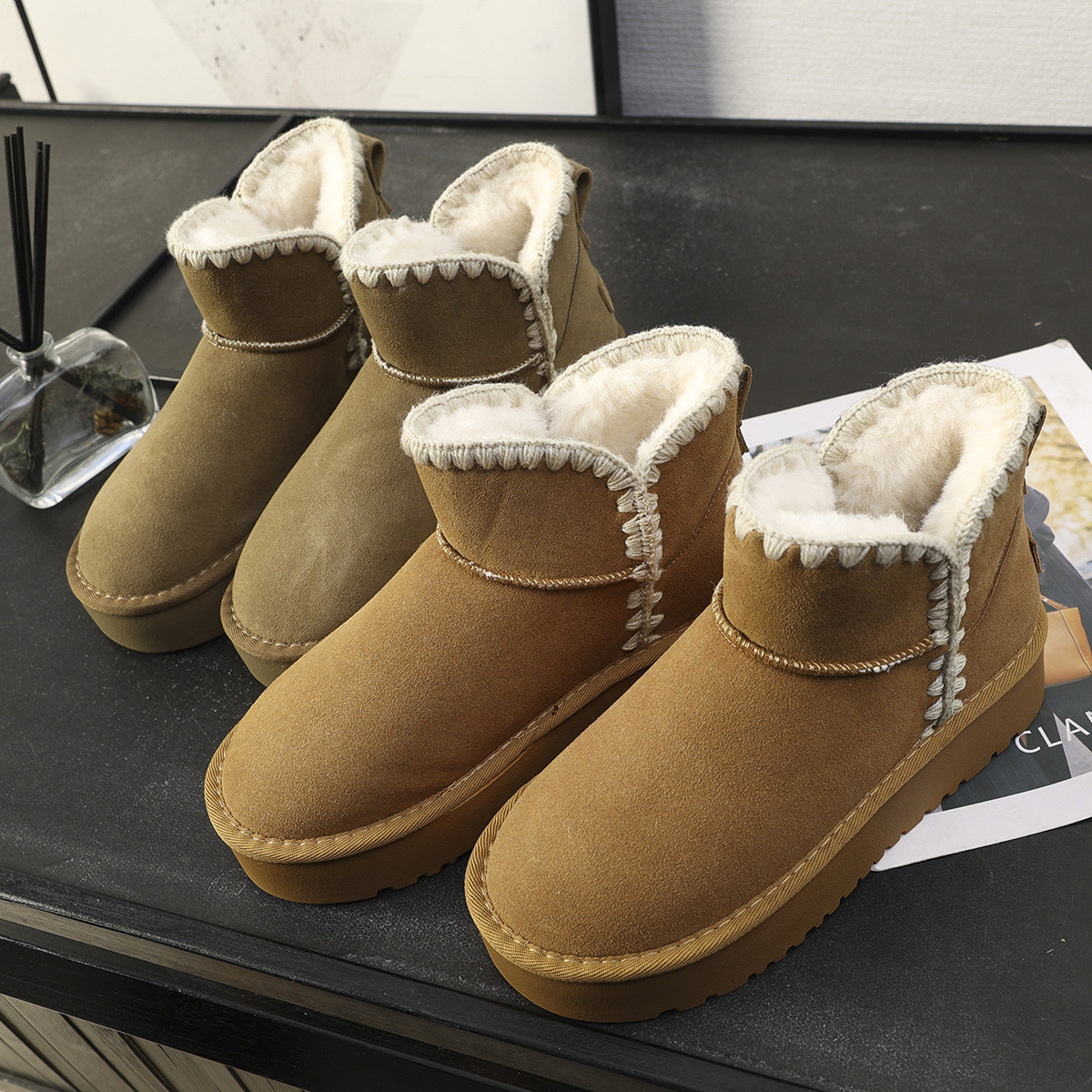 华子家 厚底雪地靴女鞋2025冬季新款加绒面包鞋防滑保暖棉鞋45518,女鞋,时尚雪地靴,淘宝优惠券,粉丝福利购,淘宝优惠卷