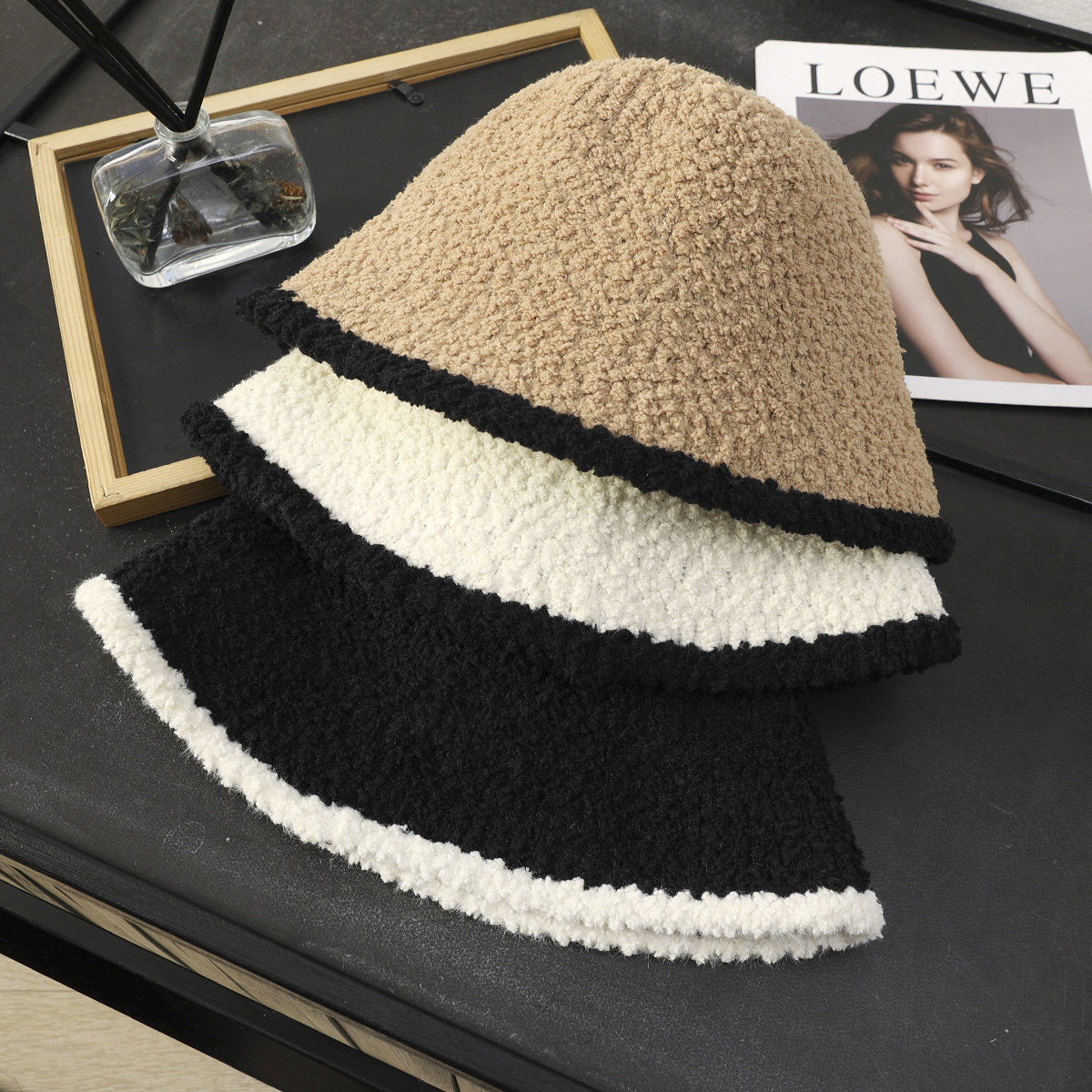 小香风针织渔夫帽加厚保暖水桶帽