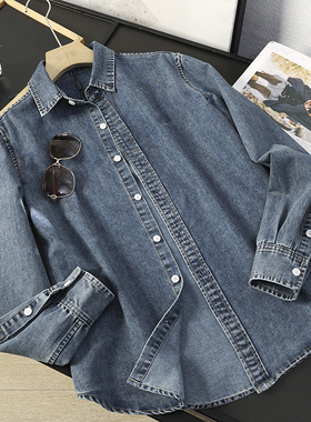 华子家 老钱风小马刺绣棉质休闲长袖牛仔衬衫女2026春季新款45829