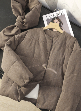 华子家 美拉德棕色配围巾圆领保暖羽绒服外套女2025秋冬新款45094