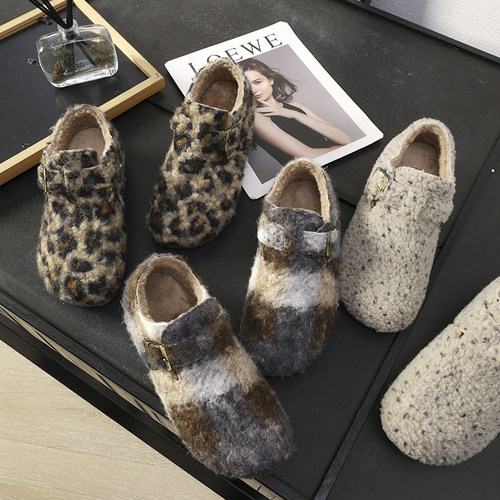 5cm内增高加绒保暖毛毛勃肯鞋女