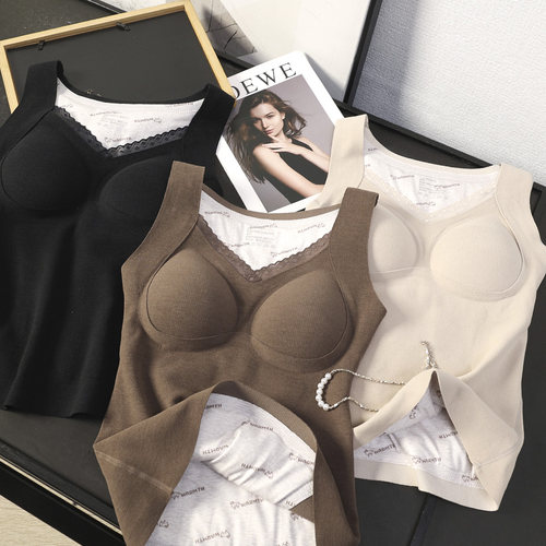 带胸垫免穿文胸内衣V领保暖背心