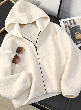 华子家 休闲百搭加厚保暖宽松摇粒绒连帽拉链长袖外套女秋冬45390