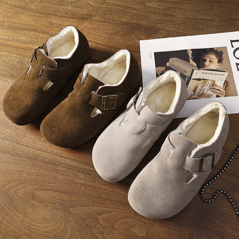 华子家 内增高勃肯鞋加绒女真皮厚底毛毛鞋保暖棉鞋博肯鞋子41036