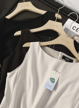 华子家 三醋酸混纺船领打底无袖背心裙通勤修身连衣裙女夏季42677