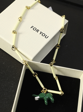 节节高竹节撞色小象珐琅项链饰品