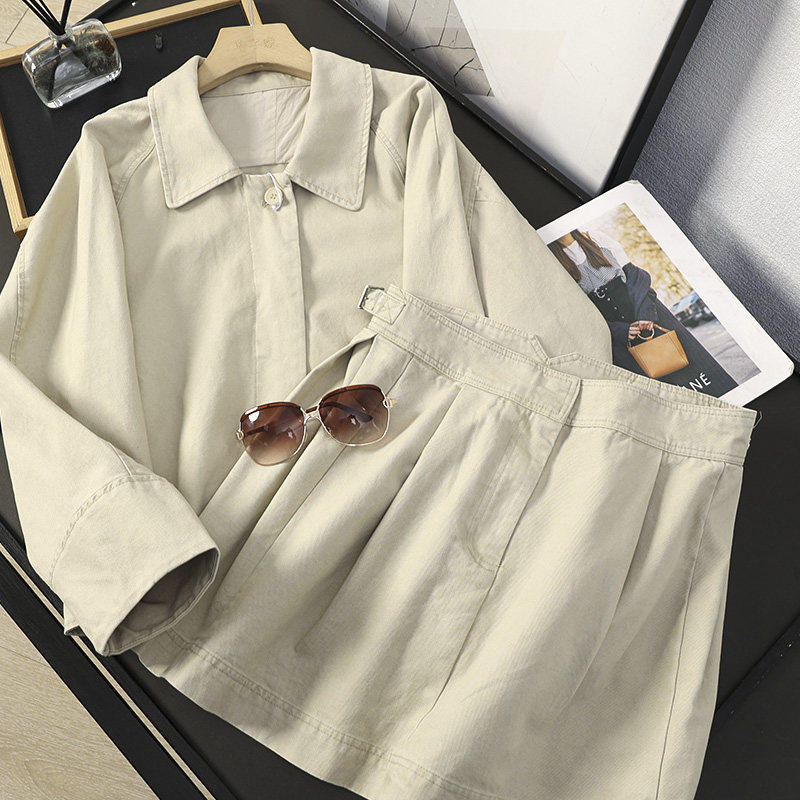 华子家 巴恩风插肩袖翻领短款夹克外套高腰半身裙两件套装女45939,女装/女士精品,时尚套装,淘宝优惠券,粉丝福利购,淘宝优惠卷