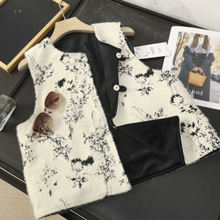 国风盘扣提花丝绒马甲背心女秋冬季 新中式 45587 双面可穿 华子家